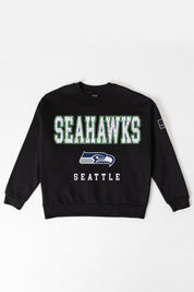 SEATTLE SEAHAWKS LEVEL UP BLACK LABEL PREMIUM FLEECE CREW SWEATSHIRT