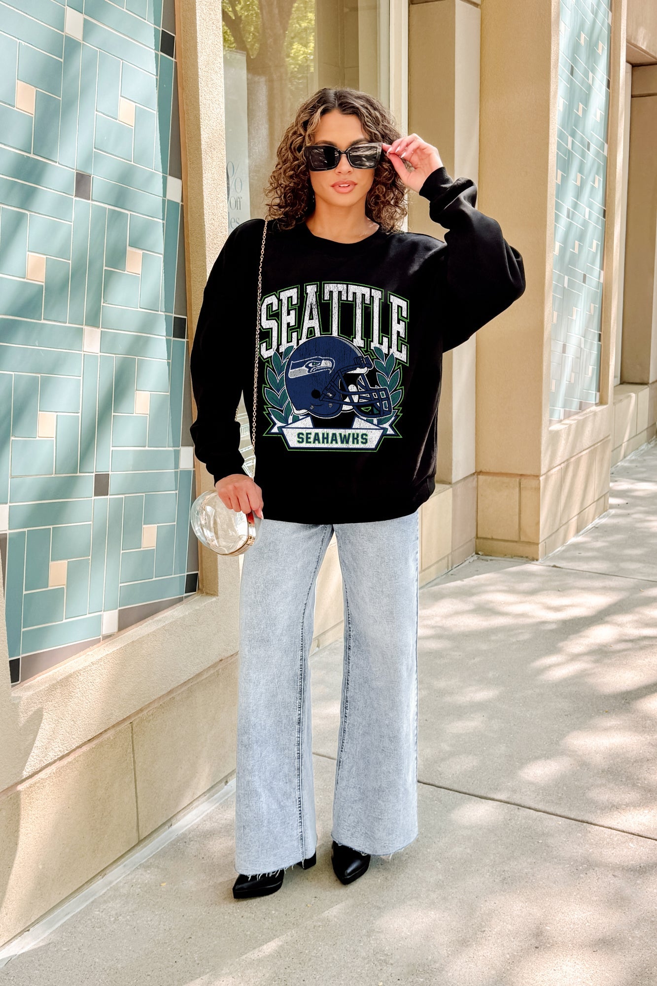 SEATTLE SEAHAWKS VICTORY LANE BLACK LABEL PREMIUM FLEECE CREW SWEATSHIRT