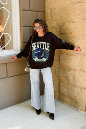 SEATTLE SEAHAWKS VICTORY LANE BLACK LABEL PREMIUM FLEECE CREW SWEATSHIRT