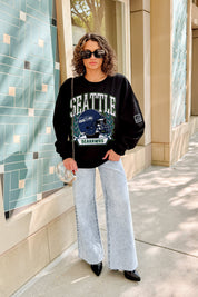 SEATTLE SEAHAWKS VICTORY LANE BLACK LABEL PREMIUM FLEECE CREW SWEATSHIRT