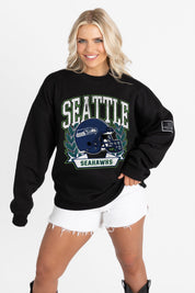 SEATTLE SEAHAWKS VICTORY LANE BLACK LABEL PREMIUM FLEECE CREW SWEATSHIRT
