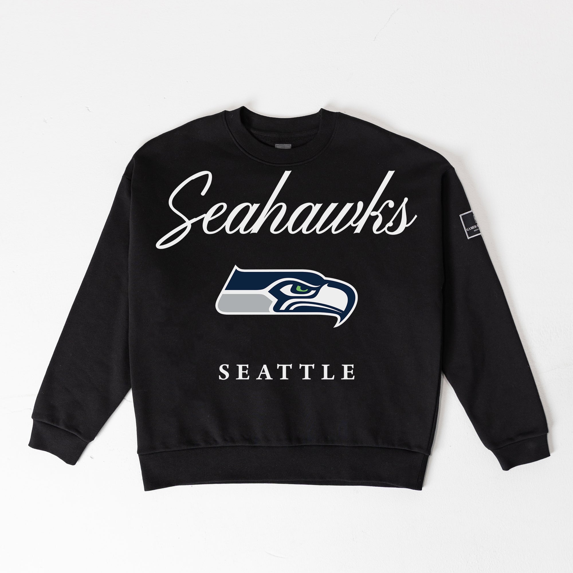 SEATTLE SEAHAWKS LEGACY CLUB BLACK LABEL PREMIUM FLEECE DROP SHOULDER CREWNECK