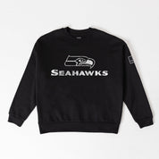 SEATTLE SEAHAWKS BOLD MOVE BLACK LABEL PREMIUM FLEECE DROP SHOULDER CREWNECK