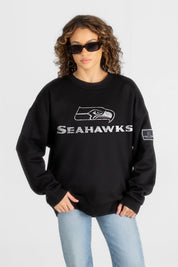 SEATTLE SEAHAWKS BOLD MOVE BLACK LABEL PREMIUM FLEECE DROP SHOULDER CREWNECK