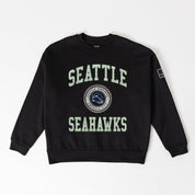 SEATTLE SEAHAWKS FIERCE FLOW BLACK LABEL PREMIUM FLEECE DROP SHOULDER CREWNECK