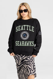 SEATTLE SEAHAWKS FIERCE FLOW BLACK LABEL PREMIUM FLEECE DROP SHOULDER CREWNECK