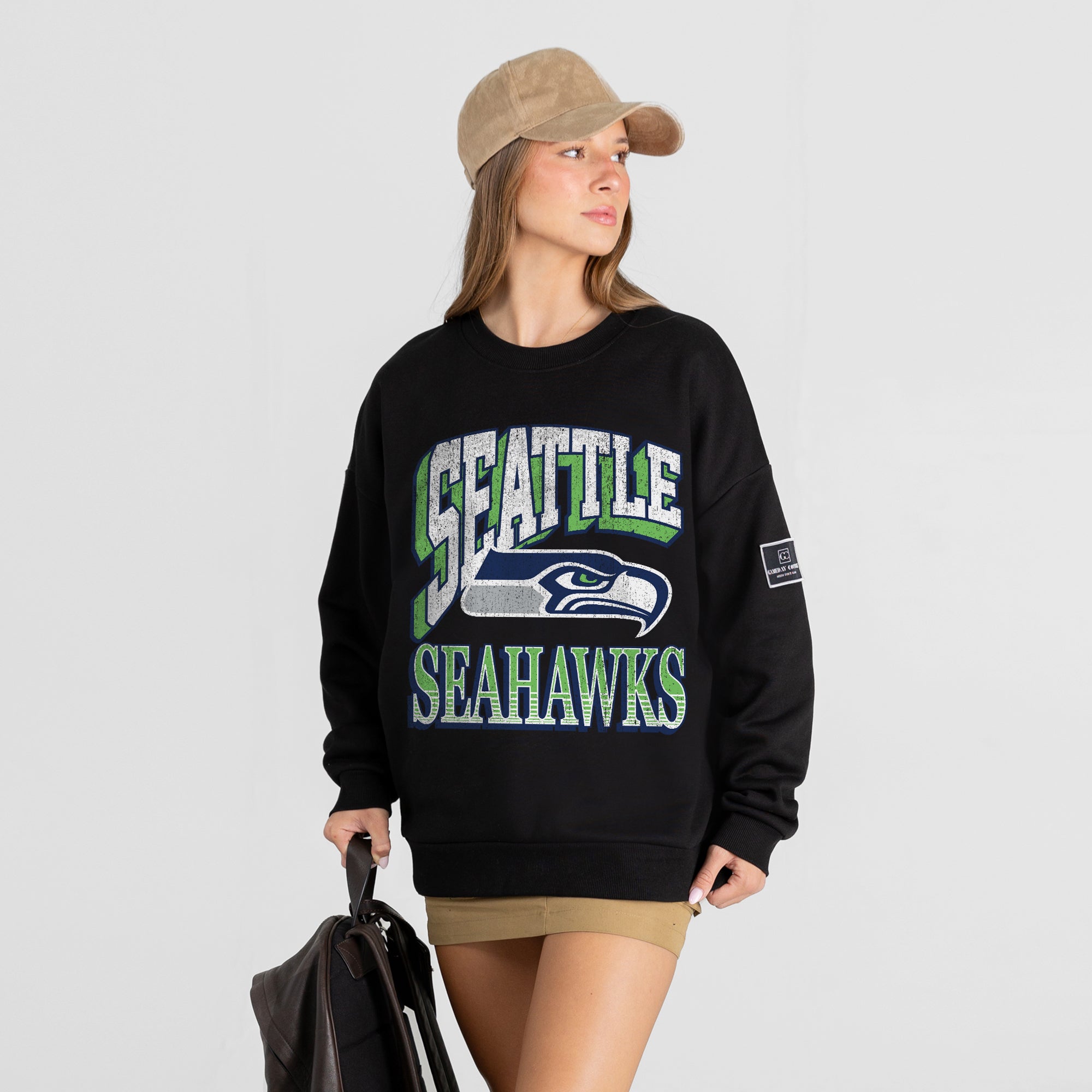 SEATTLE SEAHAWKS VICTORY PRIME BLACK LABEL PREMIUM FLEECE DROP SHOULDER CREWNECK