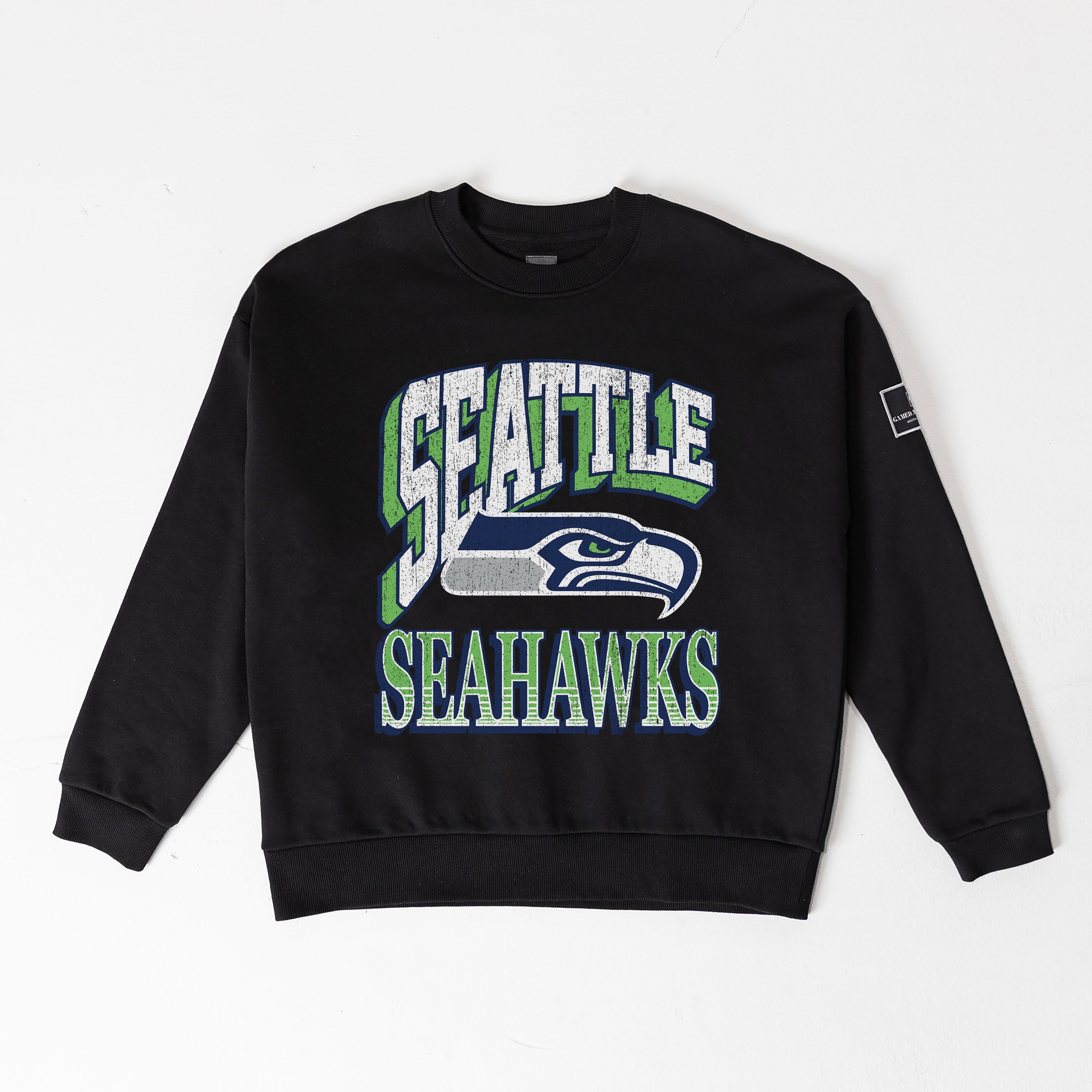 SEATTLE SEAHAWKS VICTORY PRIME BLACK LABEL PREMIUM FLEECE DROP SHOULDER CREWNECK