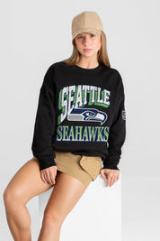 SEATTLE SEAHAWKS VICTORY PRIME BLACK LABEL PREMIUM FLEECE DROP SHOULDER CREWNECK