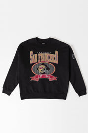 SAN FRANCISCO 49ERS BOLD CHEERS BLACK LABEL PREMIUM FLEECE CREW SWEATSHIRT