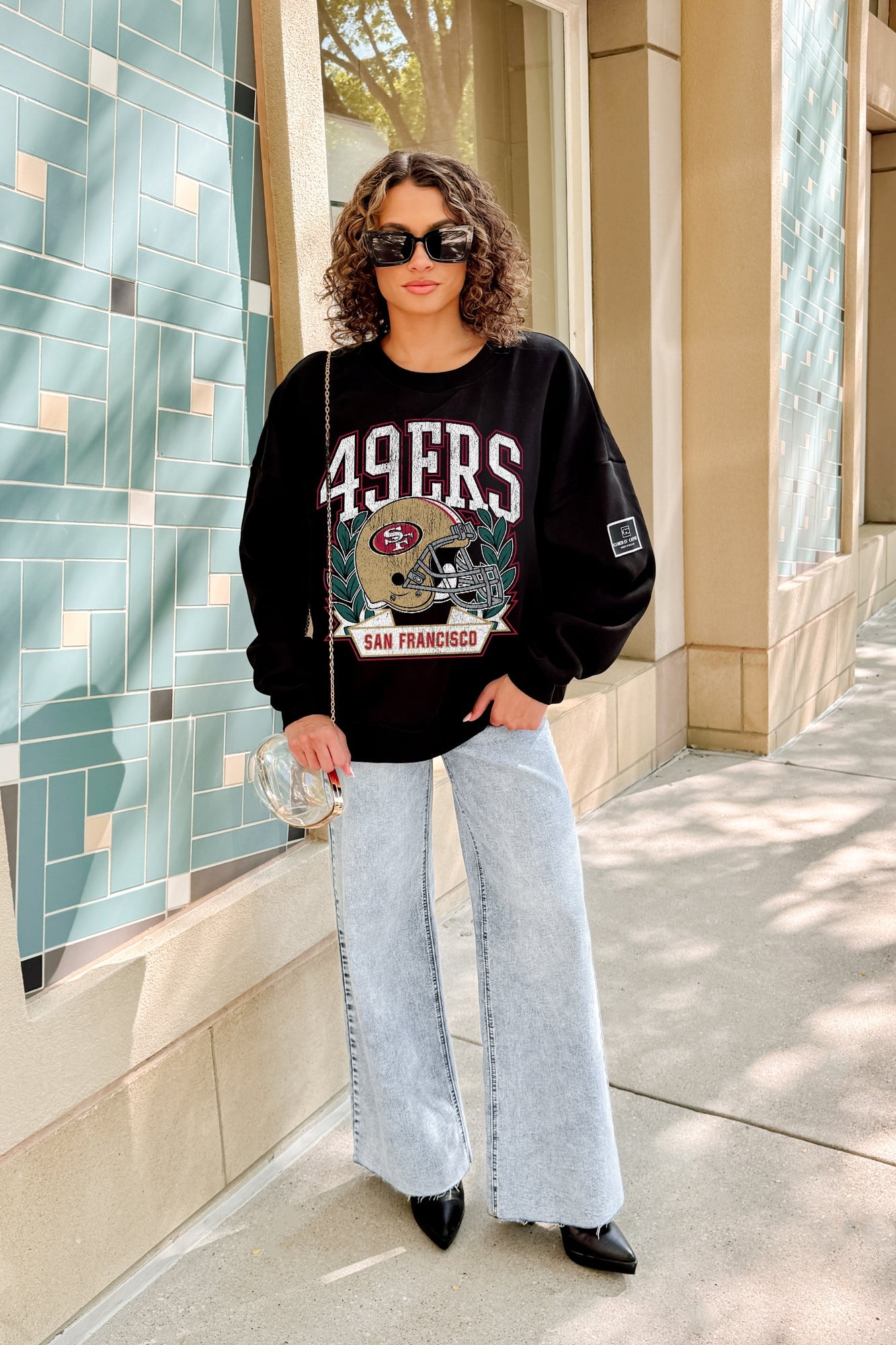 SAN FRANCISCO 49ERS VICTORY LANE BLACK LABEL PREMIUM FLEECE CREW SWEATSHIRT