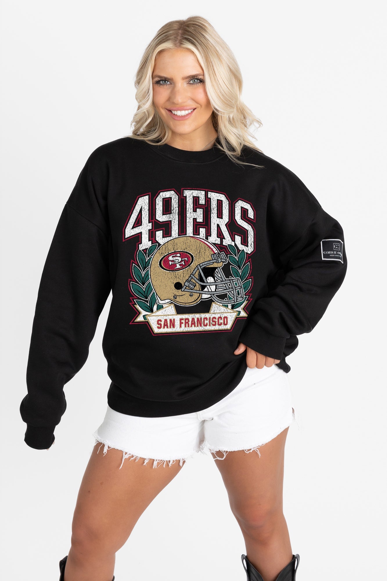 SAN FRANCISCO 49ERS VICTORY LANE BLACK LABEL PREMIUM FLEECE CREW SWEATSHIRT