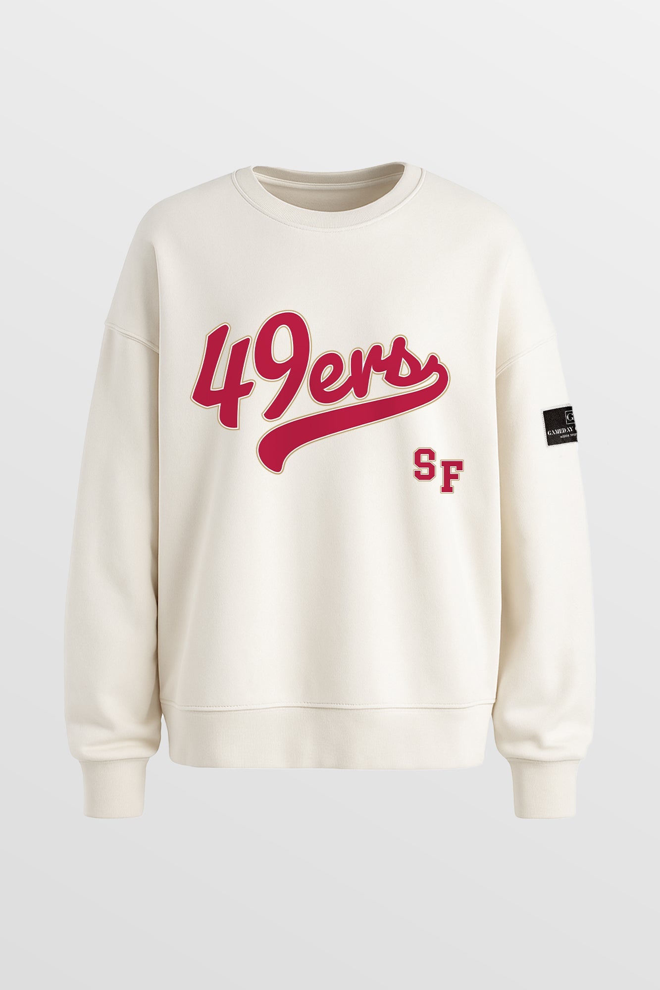 SAN FRANCISCO 49ERS CLUTCH MOVE BLACK LABEL PREMIUM FLEECE CREW SWEATSHIRT BY RANDI MAHOMES
