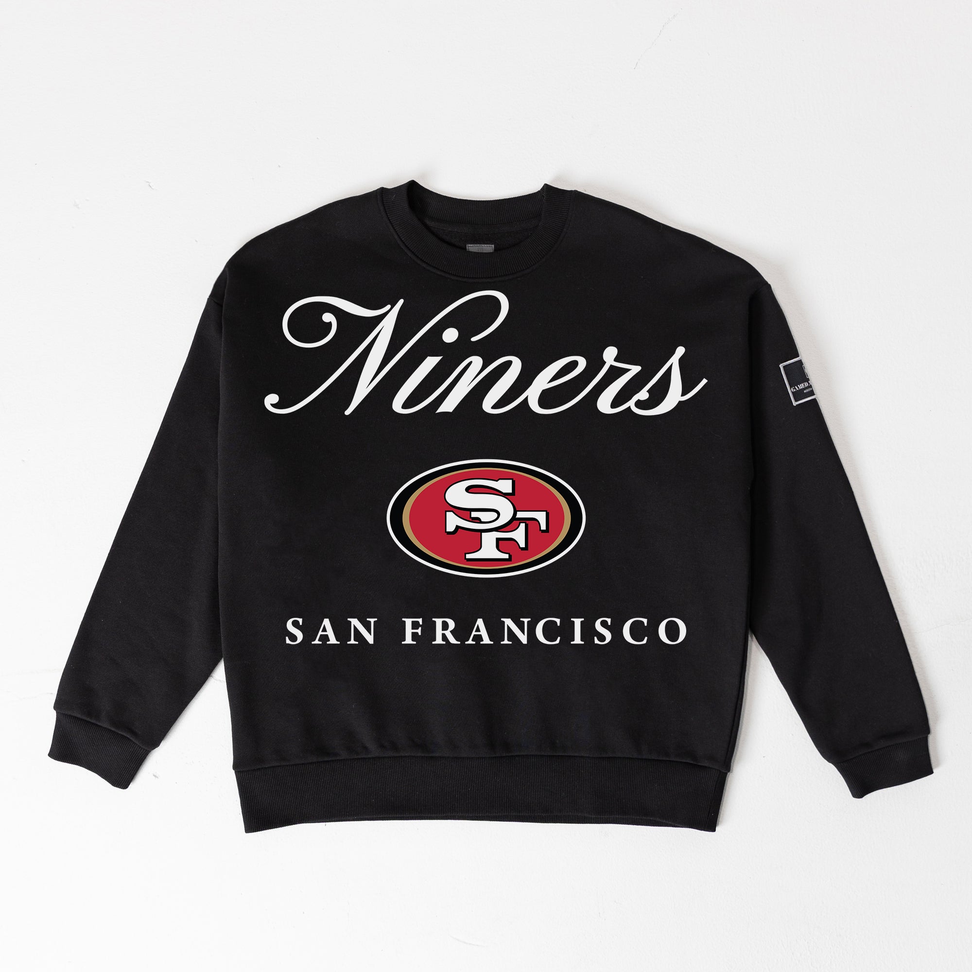 SAN FRANCISCO 49ERS LEGACY CLUB BLACK LABEL PREMIUM FLEECE DROP SHOULDER CREWNECK