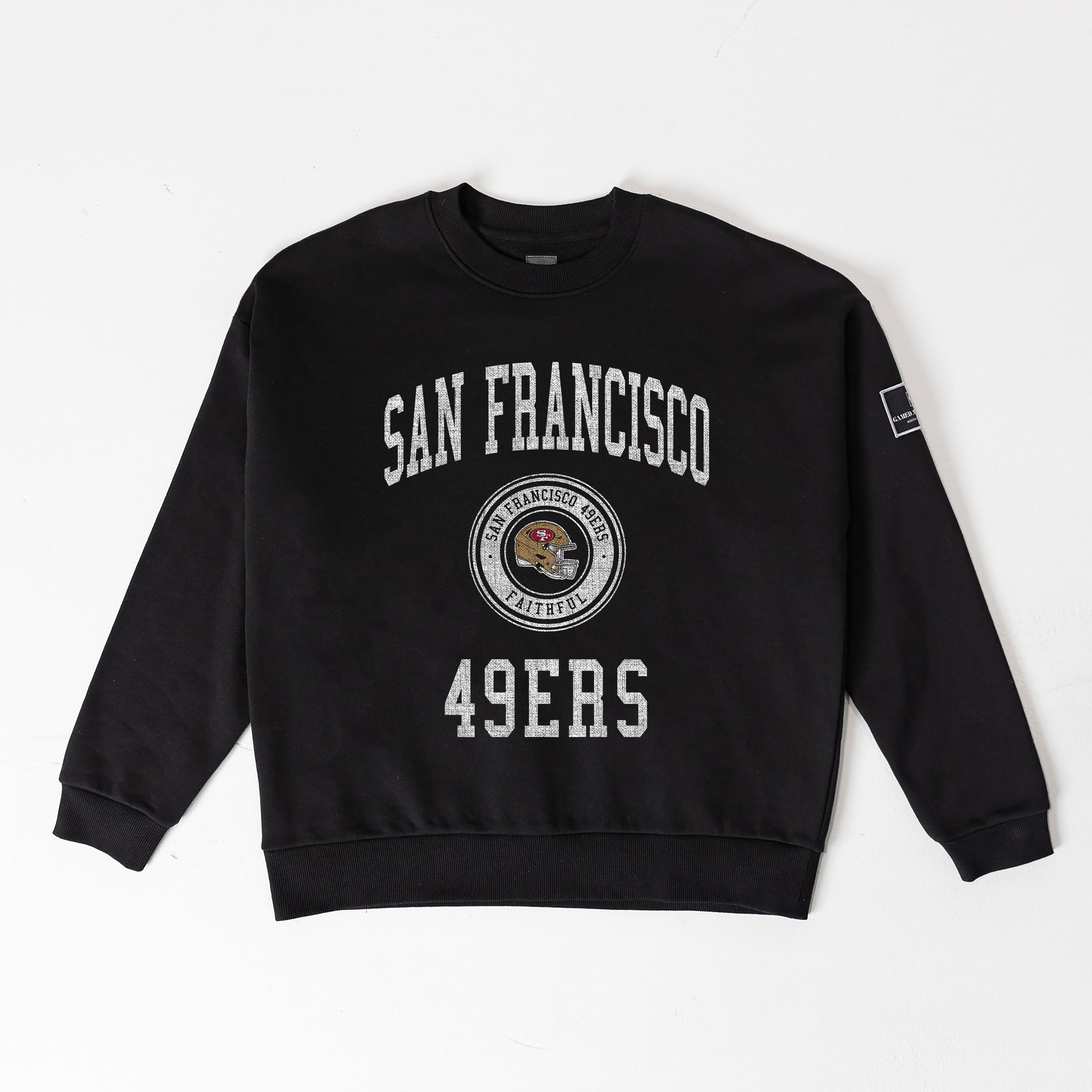 SAN FRANCISCO 49ERS FIERCE FLOW BLACK LABEL PREMIUM FLEECE DROP SHOULDER CREWNECK