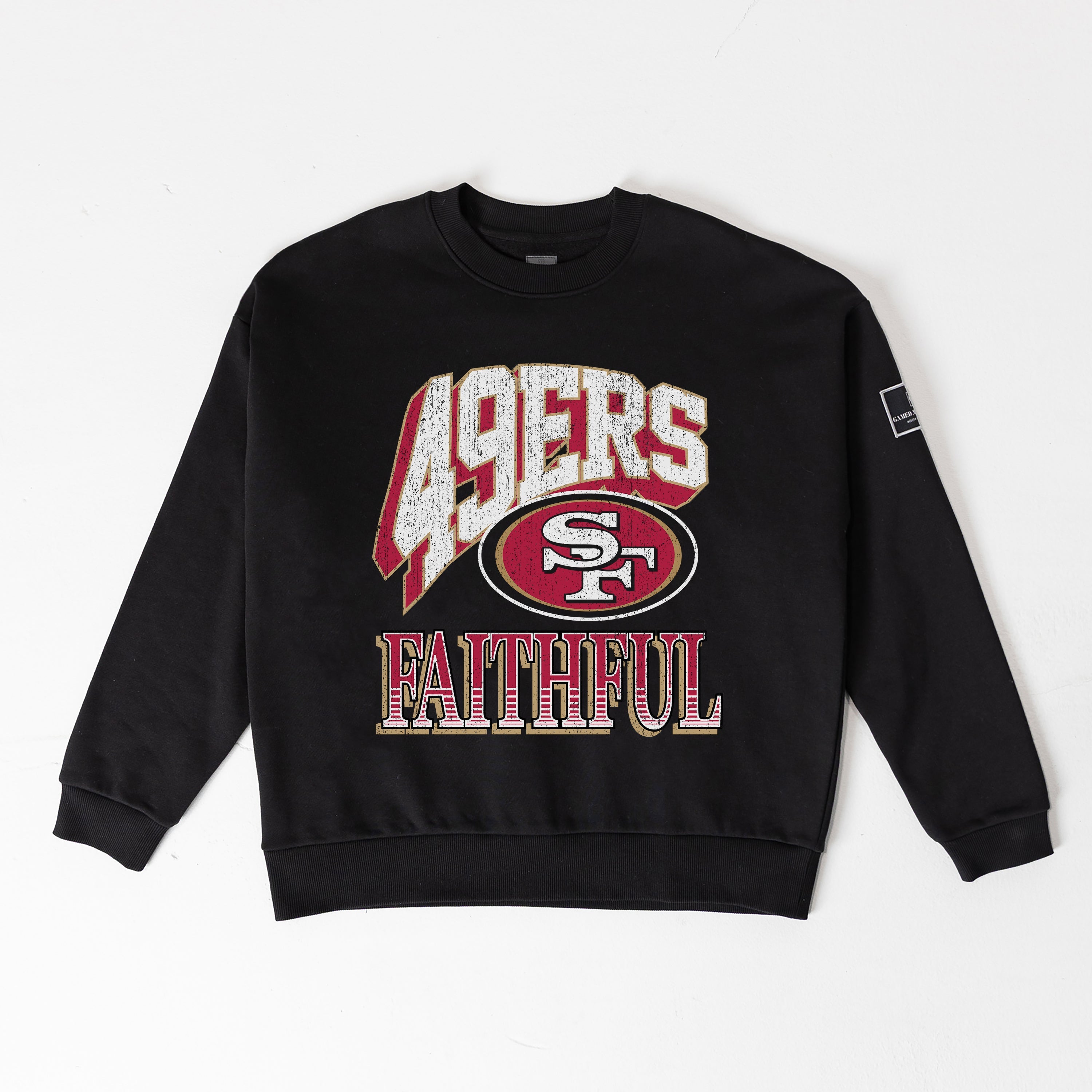 SAN FRANCISCO 49ERS VICTORY PRIME BLACK LABEL PREMIUM FLEECE DROP SHOULDER CREWNECK