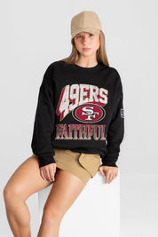 SAN FRANCISCO 49ERS VICTORY PRIME BLACK LABEL PREMIUM FLEECE DROP SHOULDER CREWNECK
