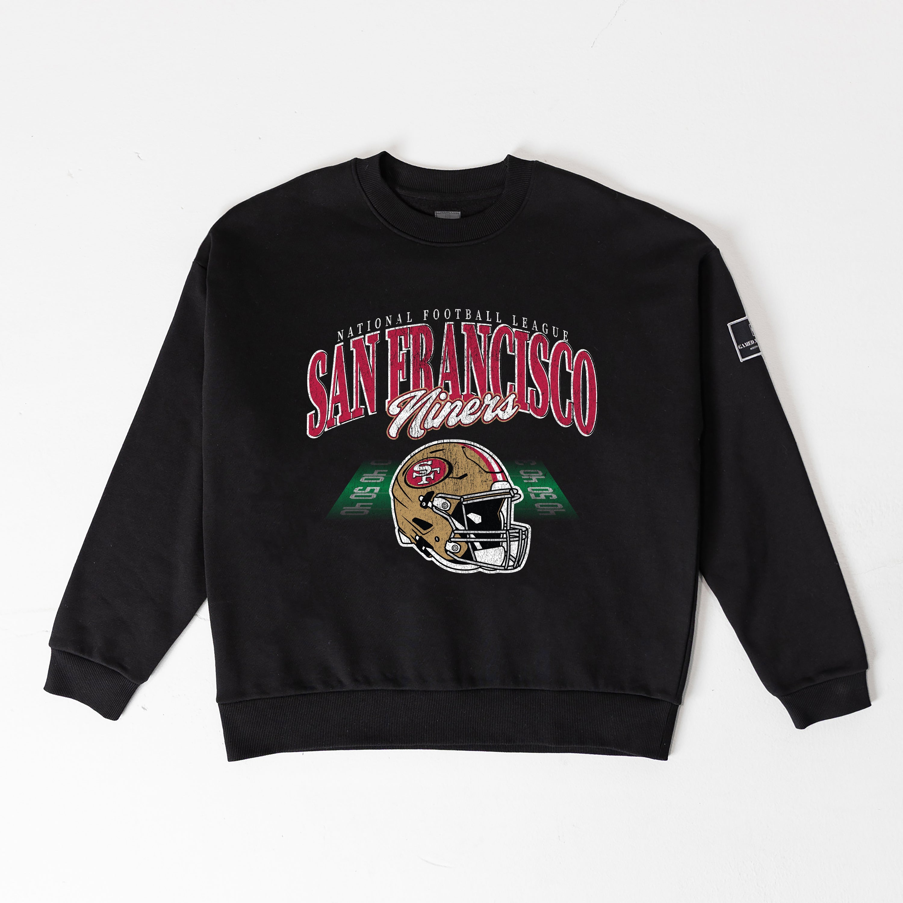 SAN FRANCISCO 49ERS FIELD FOCUS BLACK LABEL PREMIUM FLEECE DROP SHOULDER CREWNECK