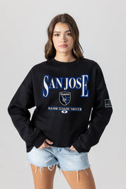 SAN JOSE EARTHQUAKES PLAYERS ONLY BLACK LABEL PREMIUM FLEECE DROP SHOULDER CREWNECK