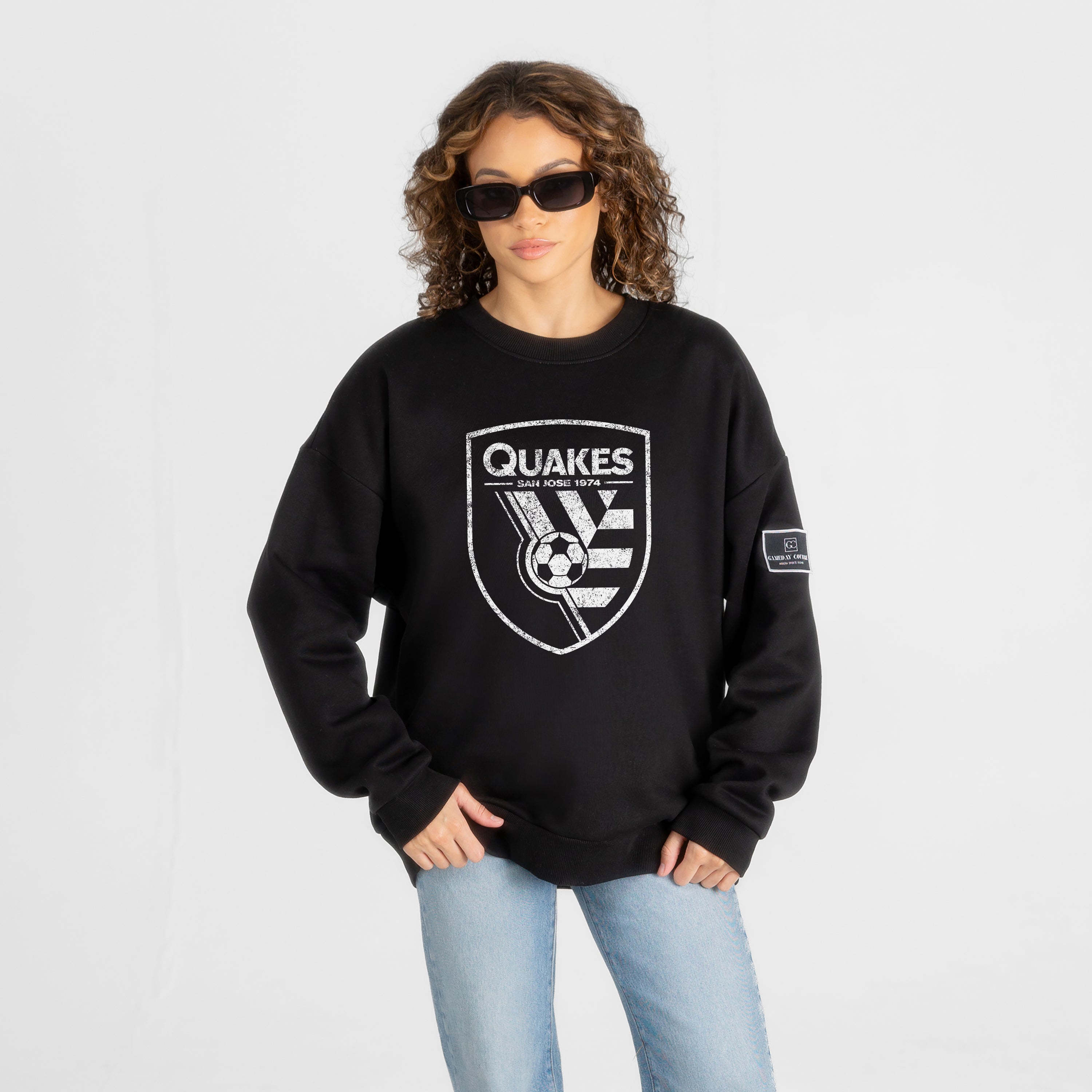 SAN JOSE EARTHQUAKES BOLD MOVE BLACK LABEL PREMIUM FLEECE DROP SHOULDER CREWNECK