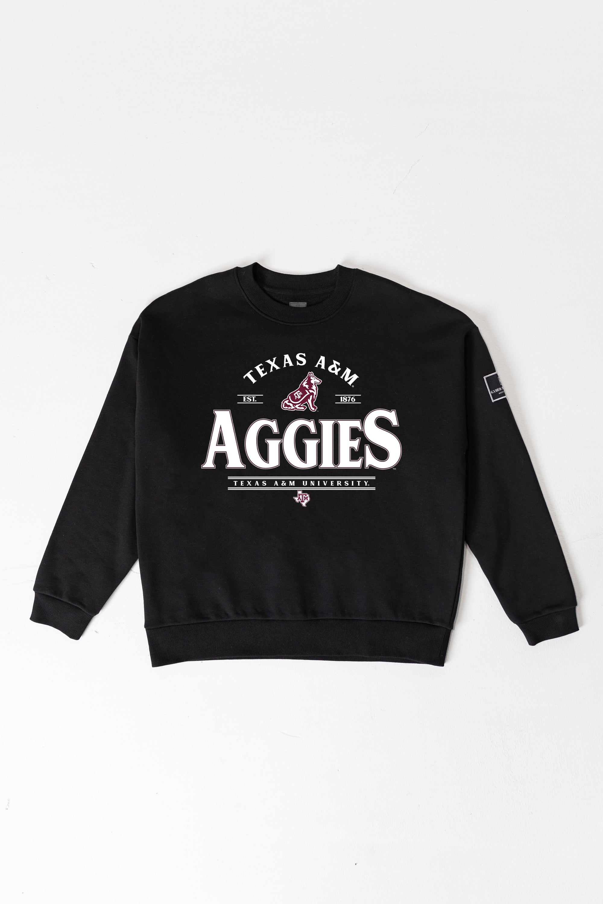 TEXAS A&M AGGIES PLAYERS ONLY BLACK LABEL PREMIUM FLEECE DROP SHOULDER CREWNECK