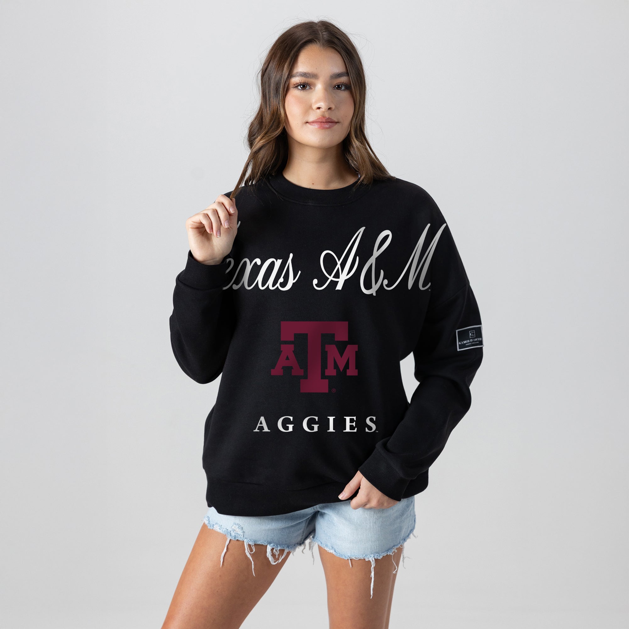 TEXAS A&M AGGIES LEGACY CLUB BLACK LABEL PREMIUM FLEECE DROP SHOULDER CREWNECK