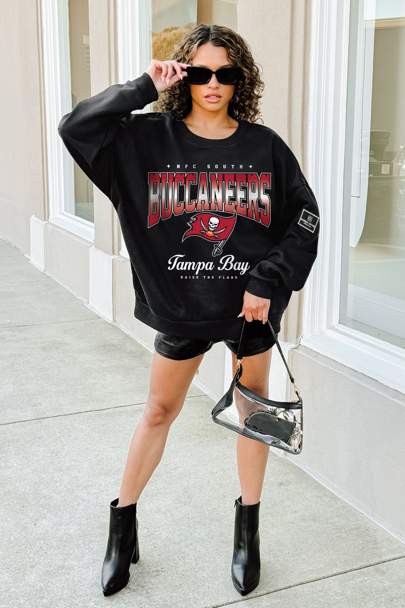 TAMPA BAY BUCCANEERS POWERHOUSE PLAY BLACK LABEL PREMIUM FLEECE CREW SWEATSHIRT