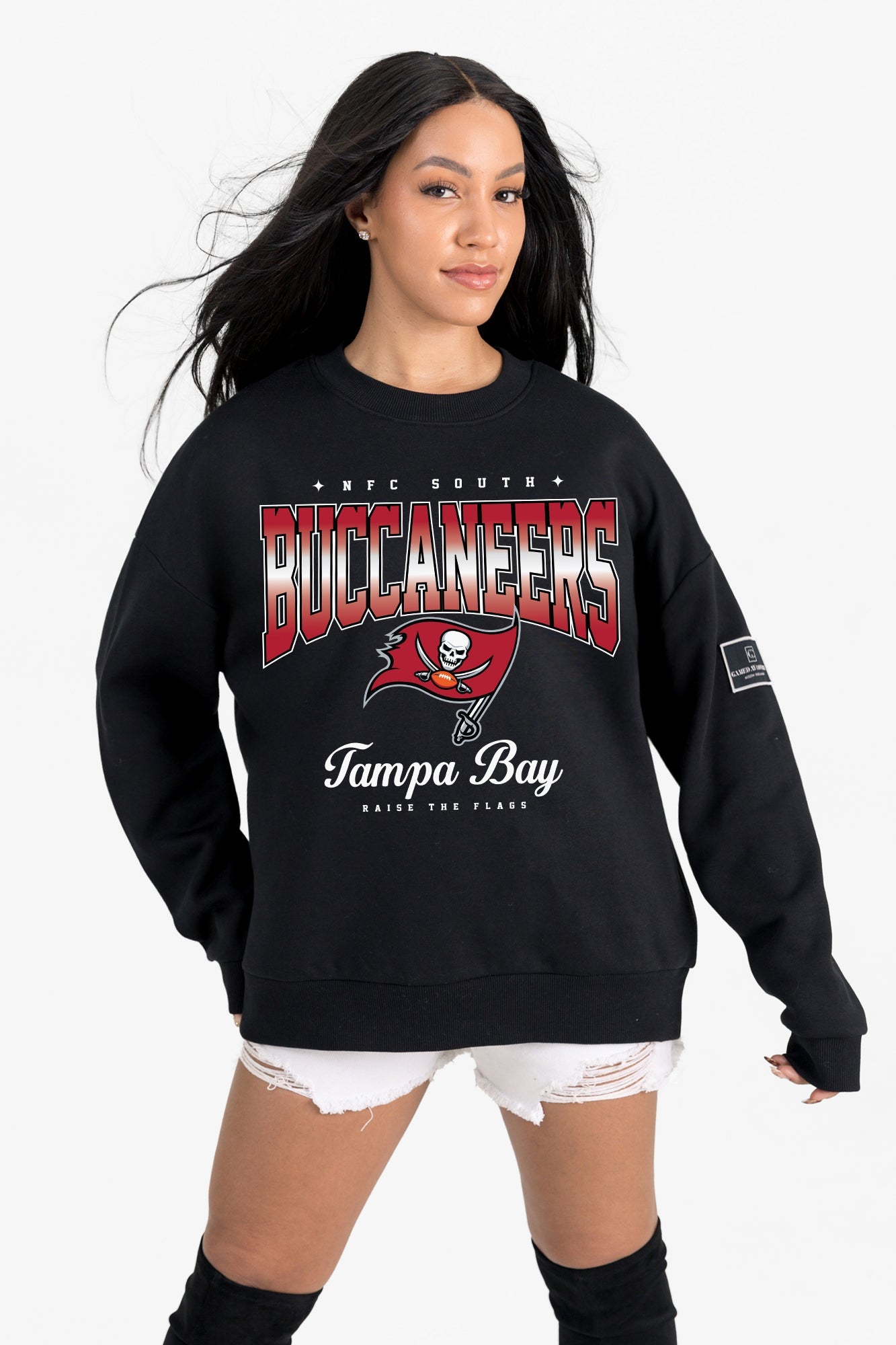TAMPA BAY BUCCANEERS POWERHOUSE PLAY BLACK LABEL PREMIUM FLEECE CREW SWEATSHIRT