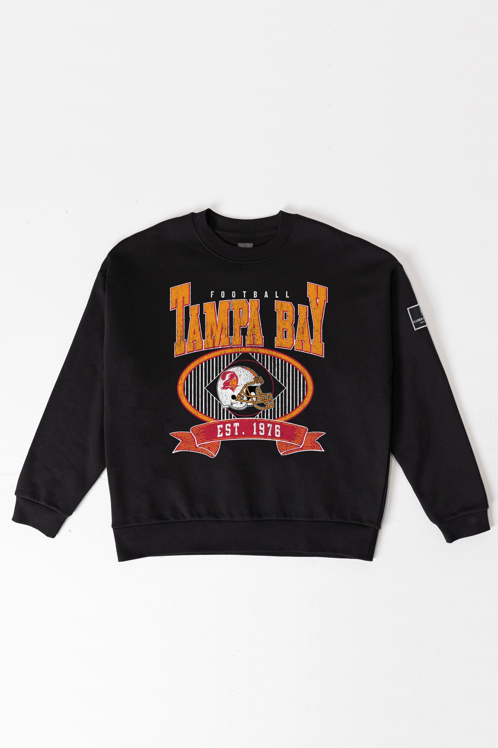 TAMPA BAY BUCCANEERS BOLD CHEERS BLACK LABEL PREMIUM FLEECE CREW SWEATSHIRT