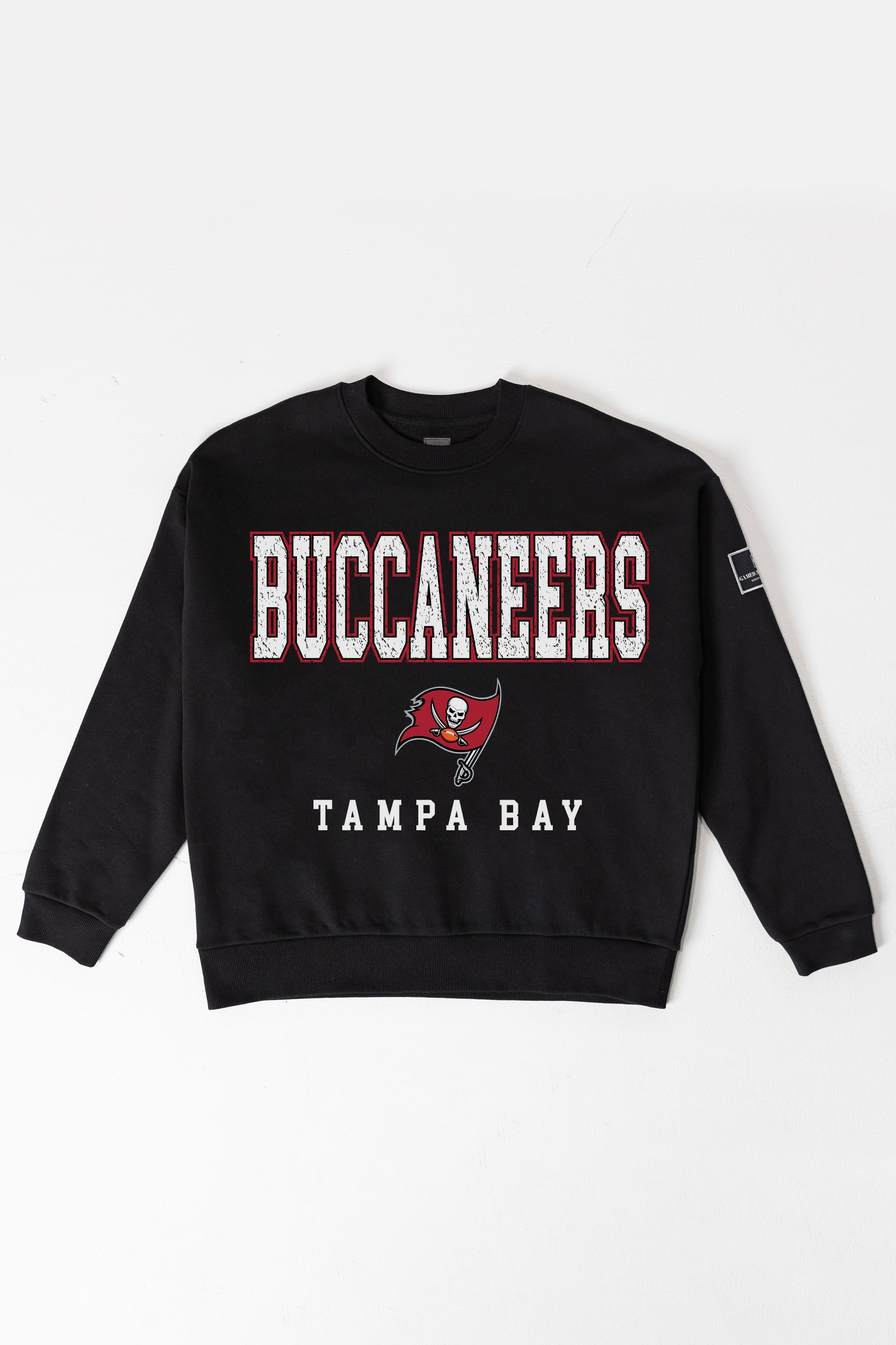 TAMPA BAY BUCCANEERS LEVEL UP BLACK LABEL PREMIUM FLEECE CREW SWEATSHIRT