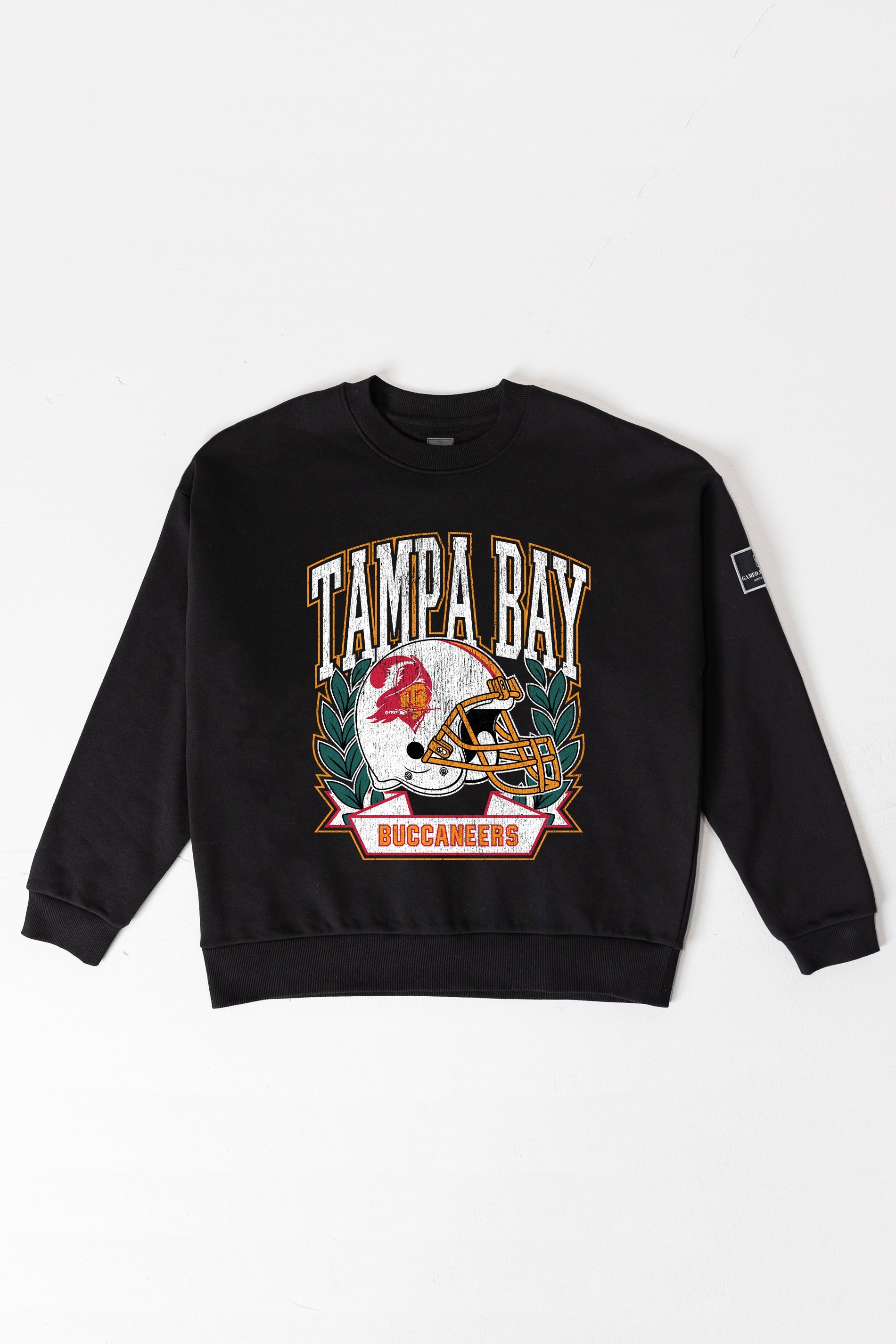 TAMPA BAY BUCCANEERS VICTORY LANE BLACK LABEL PREMIUM FLEECE CREW SWEATSHIRT