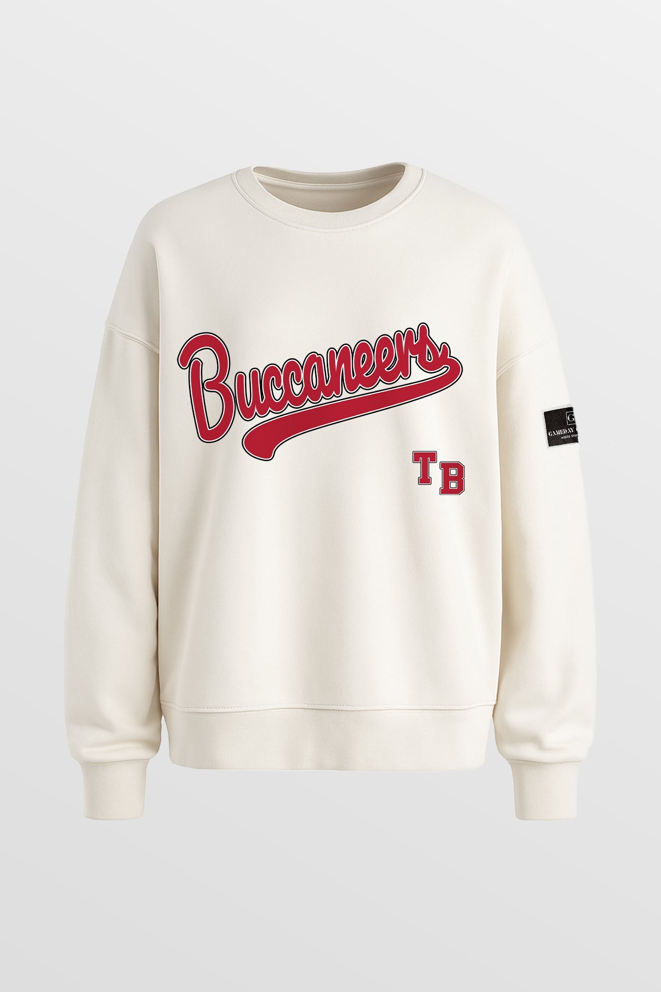 TAMPA BAY BUCCANEERS CLUTCH MOVE BLACK LABEL PREMIUM FLEECE CREW SWEATSHIRT BY RANDI MAHOMES