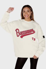TAMPA BAY BUCCANEERS CLUTCH MOVE BLACK LABEL PREMIUM FLEECE CREW SWEATSHIRT BY RANDI MAHOMES