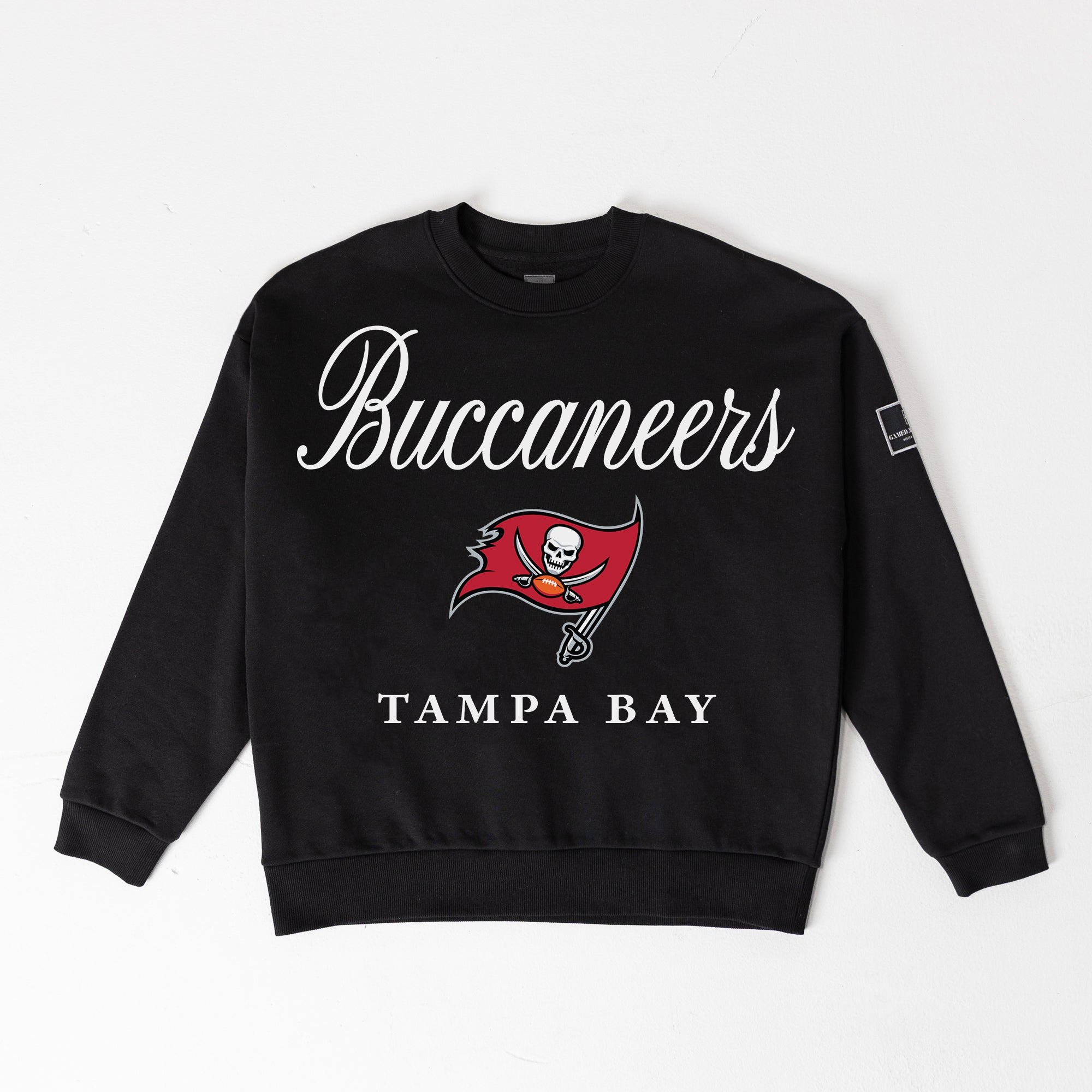 TAMPA BAY BUCCANEERS LEGACY CLUB BLACK LABEL PREMIUM FLEECE DROP SHOULDER CREWNECK