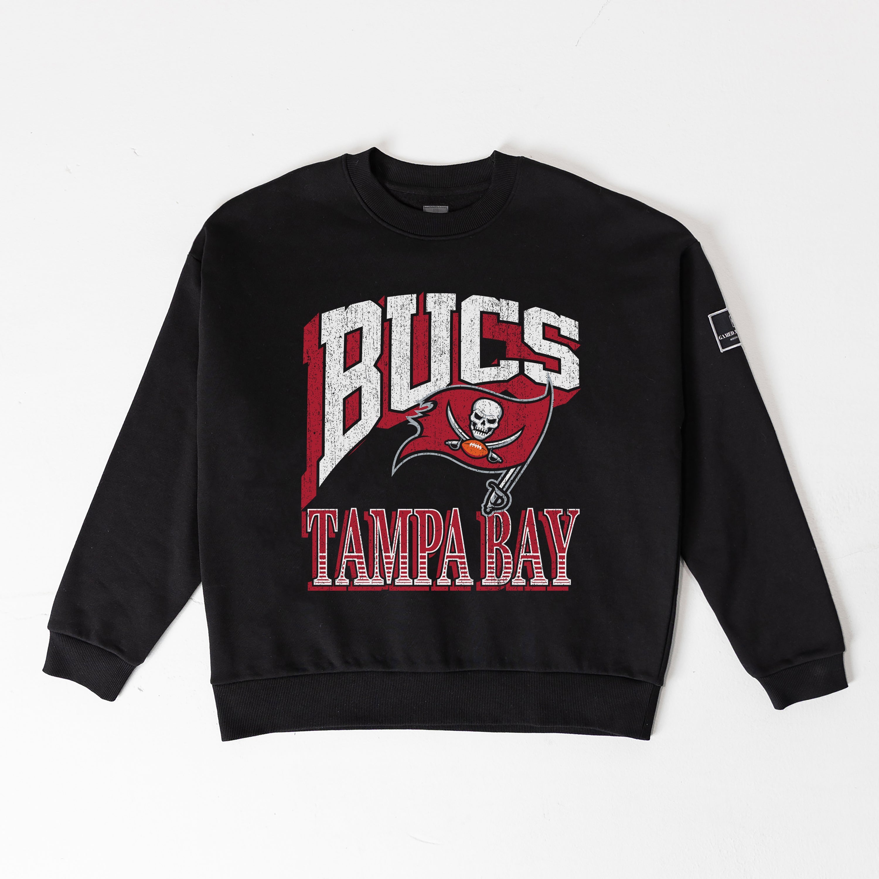 TAMPA BAY BUCCANEERS VICTORY PRIME BLACK LABEL PREMIUM FLEECE DROP SHOULDER CREWNECK
