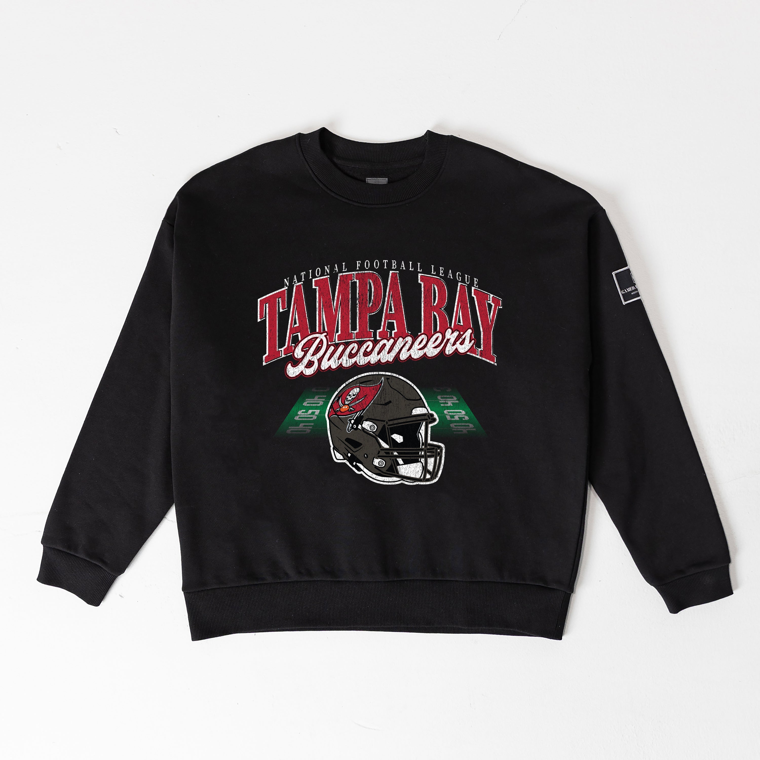 TAMPA BAY BUCCANEERS FIELD FOCUS BLACK LABEL PREMIUM FLEECE DROP SHOULDER CREWNECK