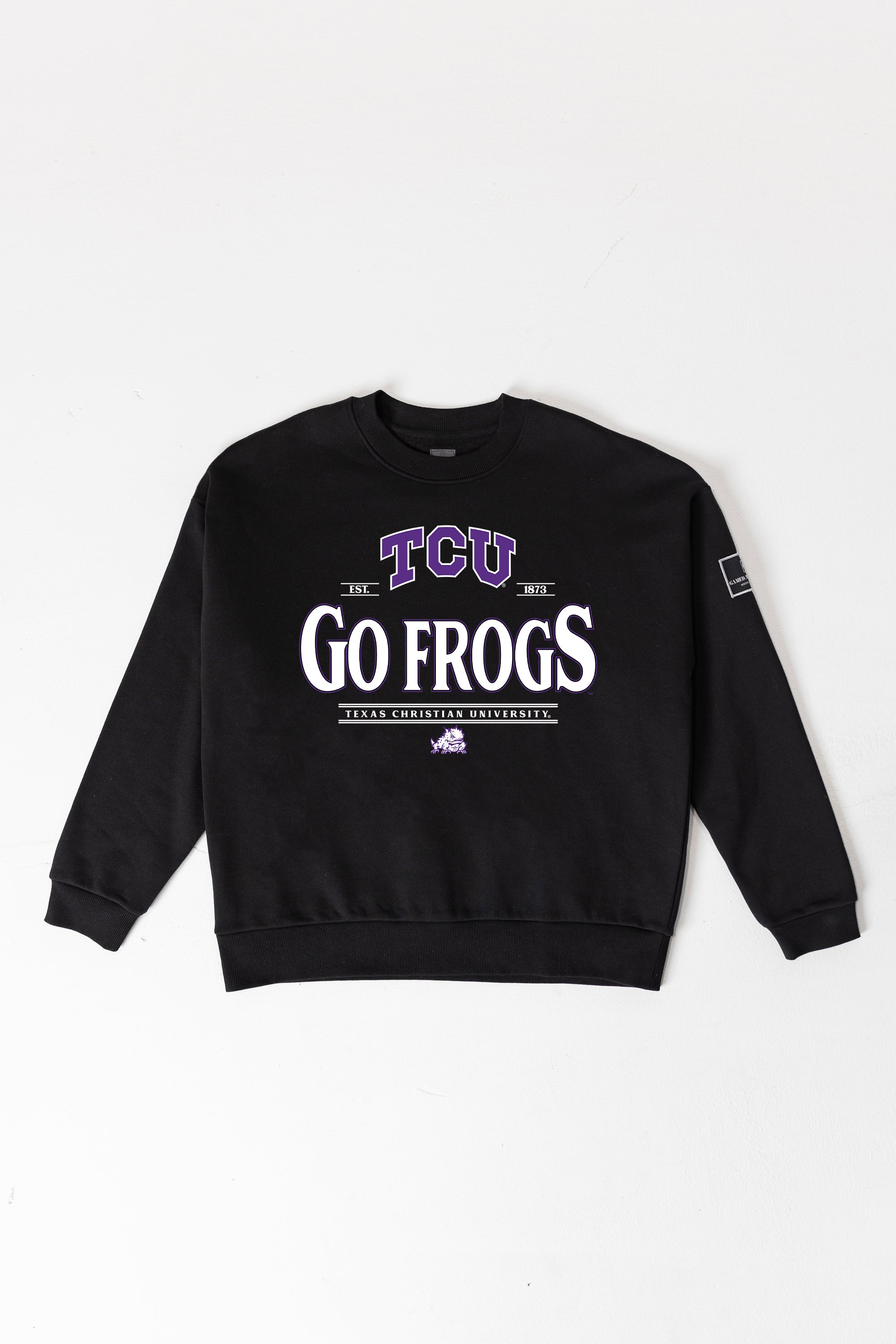 TCU HORNED FROGS PLAYERS ONLY BLACK LABEL PREMIUM FLEECE DROP SHOULDER CREWNECK