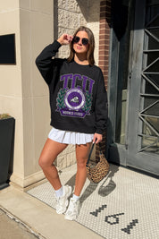 TCU HORNED FROGS VICTORY LANE BLACK LABEL PREMIUM FLEECE DROP SHOULDER CREWNECK