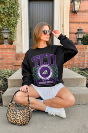 TCU HORNED FROGS VICTORY LANE BLACK LABEL PREMIUM FLEECE DROP SHOULDER CREWNECK