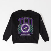 TCU HORNED FROGS VICTORY LANE BLACK LABEL PREMIUM FLEECE DROP SHOULDER CREWNECK