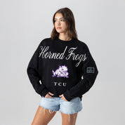 TCU HORNED FROGS LEGACY CLUB BLACK LABEL PREMIUM FLEECE DROP SHOULDER CREWNECK