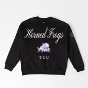 TCU HORNED FROGS LEGACY CLUB BLACK LABEL PREMIUM FLEECE DROP SHOULDER CREWNECK