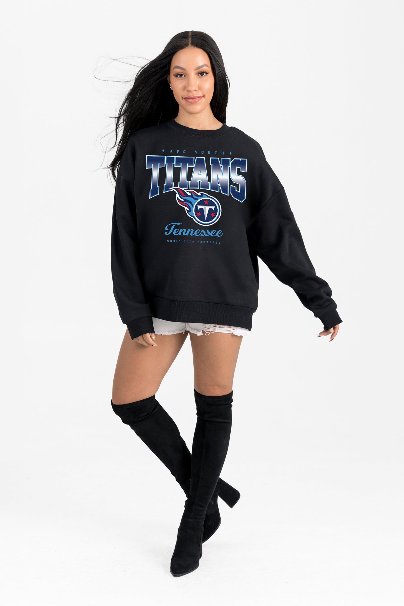 TENNESSEE TITANS POWERHOUSE PLAY BLACK LABEL PREMIUM FLEECE CREW SWEATSHIRT