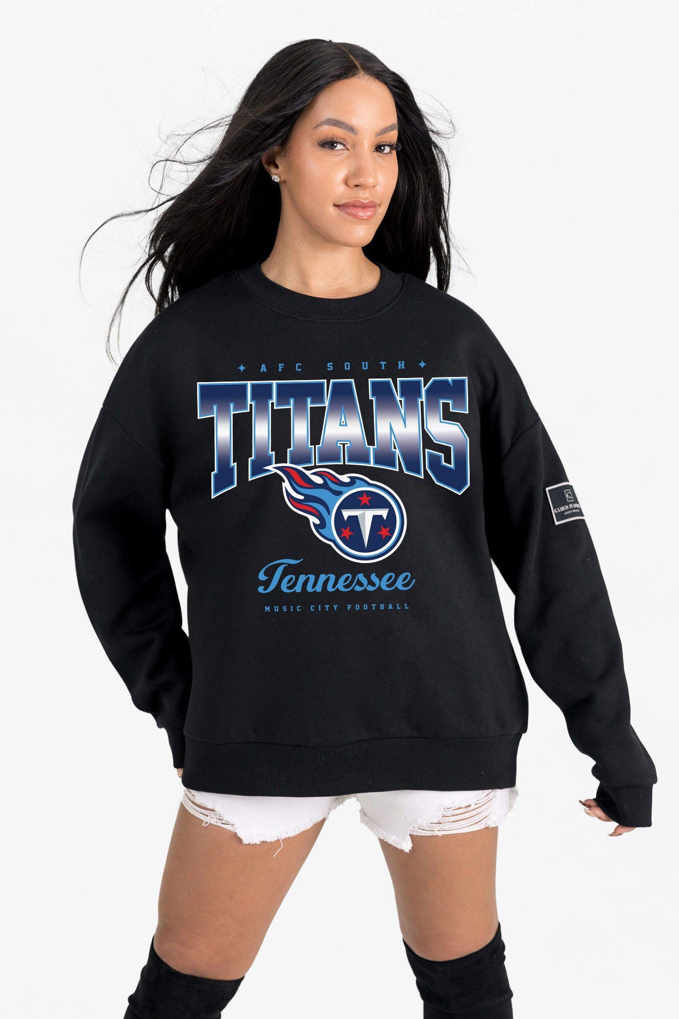TENNESSEE TITANS POWERHOUSE PLAY BLACK LABEL PREMIUM FLEECE CREW SWEATSHIRT