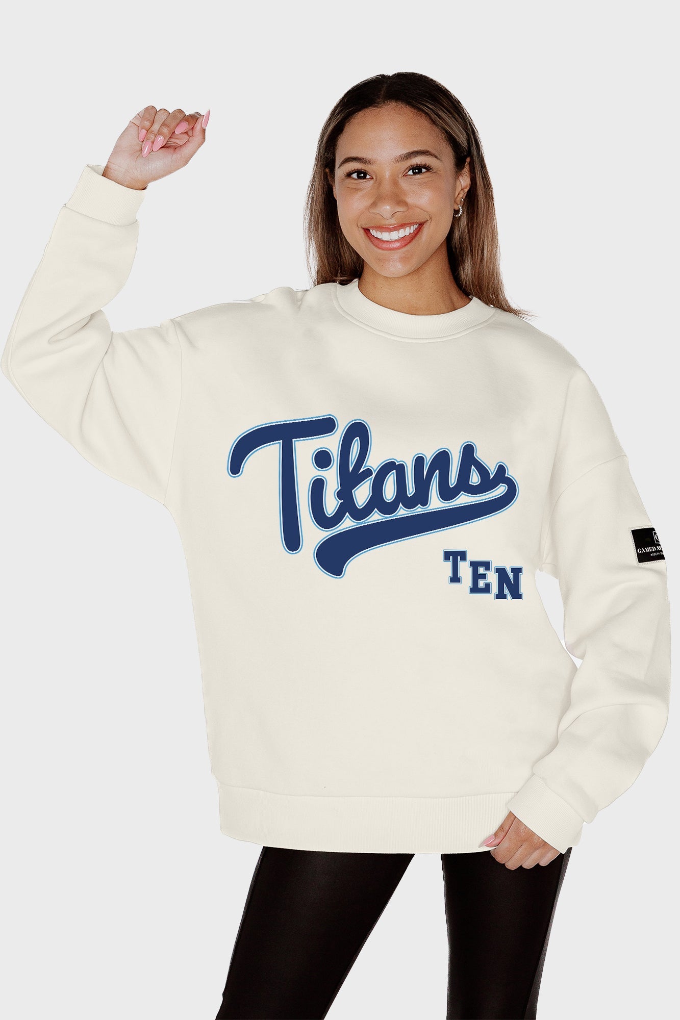 TENNESSEE TITANS CLUTCH MOVE BLACK LABEL PREMIUM FLEECE CREW SWEATSHIRT BY RANDI MAHOMES