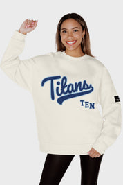TENNESSEE TITANS CLUTCH MOVE BLACK LABEL PREMIUM FLEECE CREW SWEATSHIRT BY RANDI MAHOMES