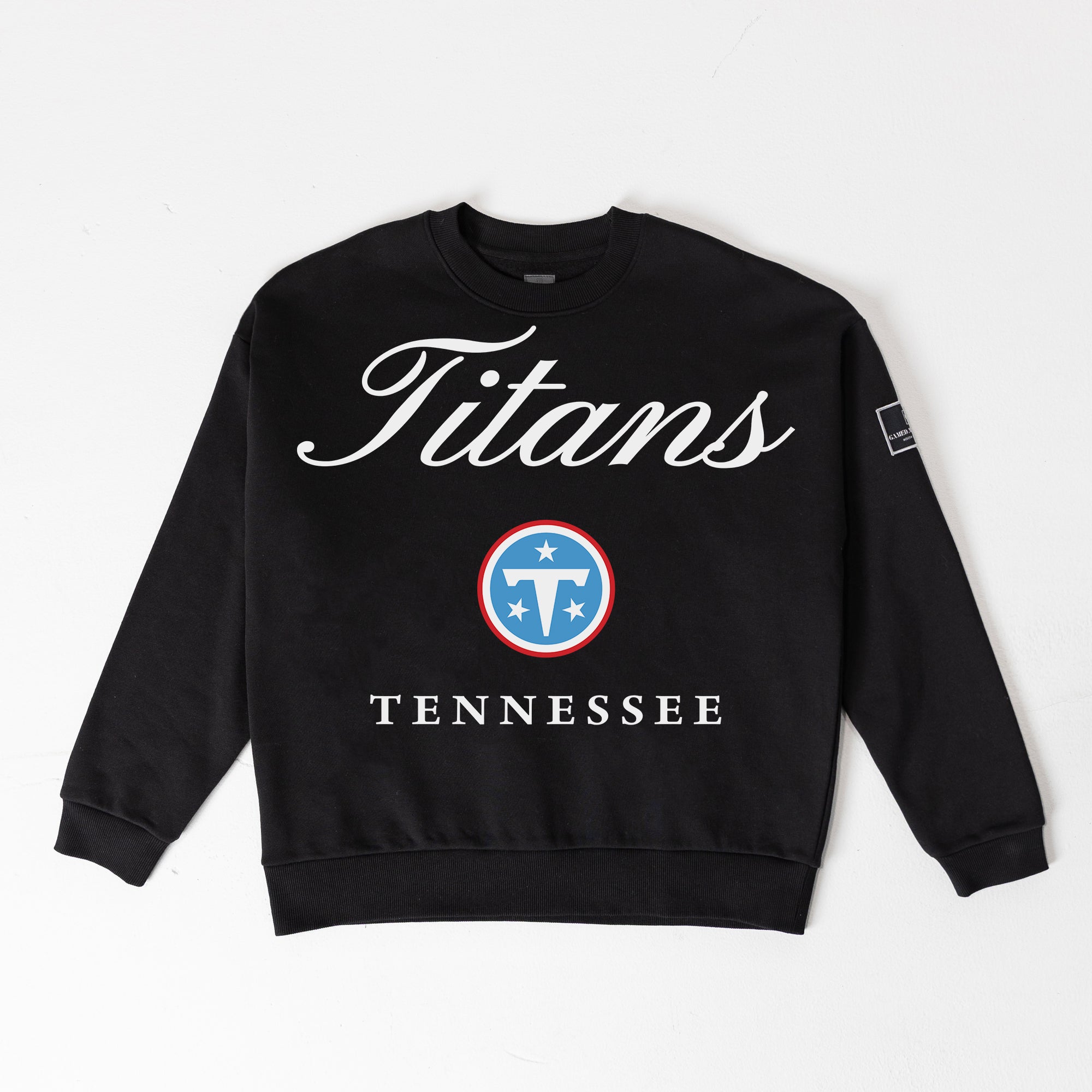 TENNESSEE TITANS LEGACY CLUB BLACK LABEL PREMIUM FLEECE DROP SHOULDER CREWNECK