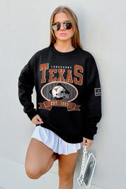 TEXAS LONGHORNS BOLD CHEERS BLACK LABEL PREMIUM FLEECE CREW SWEATSHIRT