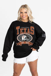 TEXAS LONGHORNS BOLD CHEERS BLACK LABEL PREMIUM FLEECE CREW SWEATSHIRT