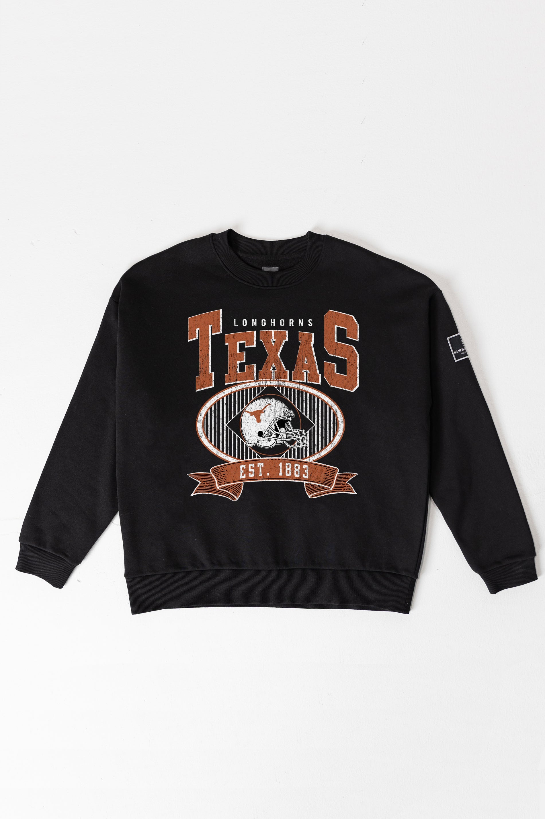 TEXAS LONGHORNS BOLD CHEERS BLACK LABEL PREMIUM FLEECE CREW SWEATSHIRT